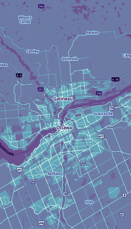 Carte de Gatineau et Ottawa.